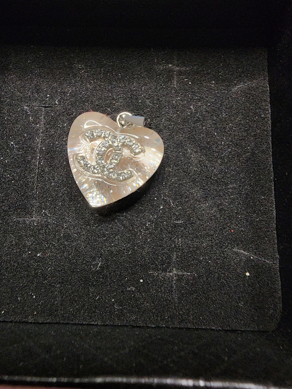 Upcycled Resin Clear Crystal Heart Pendant with Rhinestone CC